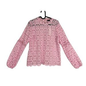NWT Aqua Medium Soft Pink Crochet Floral Blouse Long Sleeves Top Shirt Blouse
